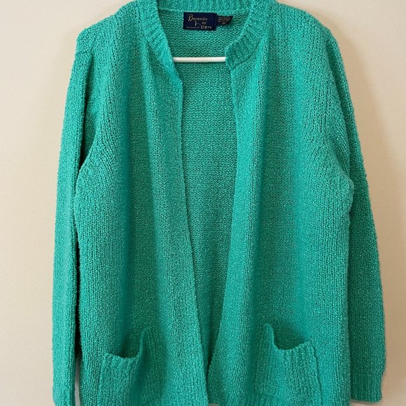 Bonnie Lee Leroy Sz XL Seafoam Green Open Front Acrylic Knit Cardigan Sweater - Picture 1 of 13